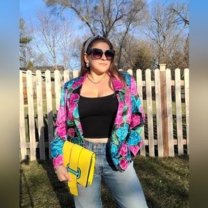 Vintage JH Collectibles Multi-Color Floral Silky Blazer